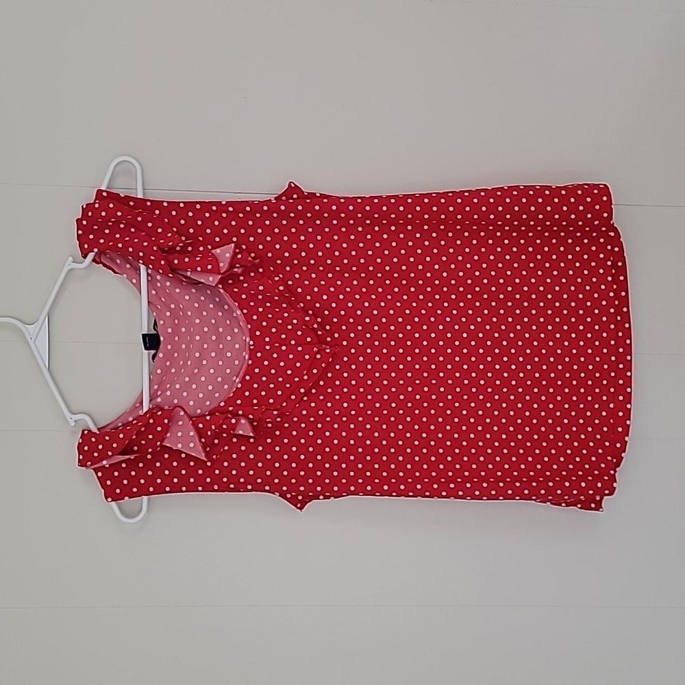 CHAPS Red Polka Dot Ruffle Blouse Size M